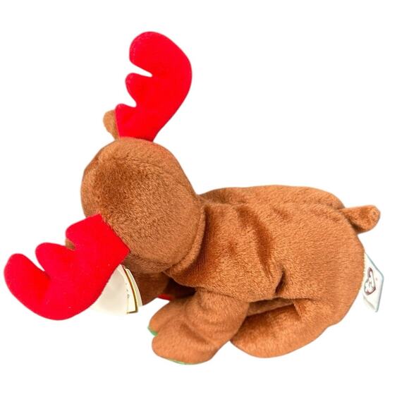 Trimmings Brown Moose TY Beanie Babies Red Antlers Red Green Feet 2007 Retired - Picture 2 of 10